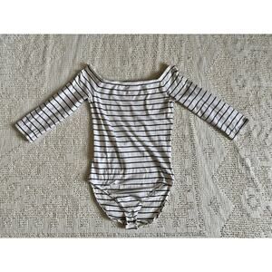 Express One Eleven Black and White Striped Body Suit Boat Neck Pre-Owned